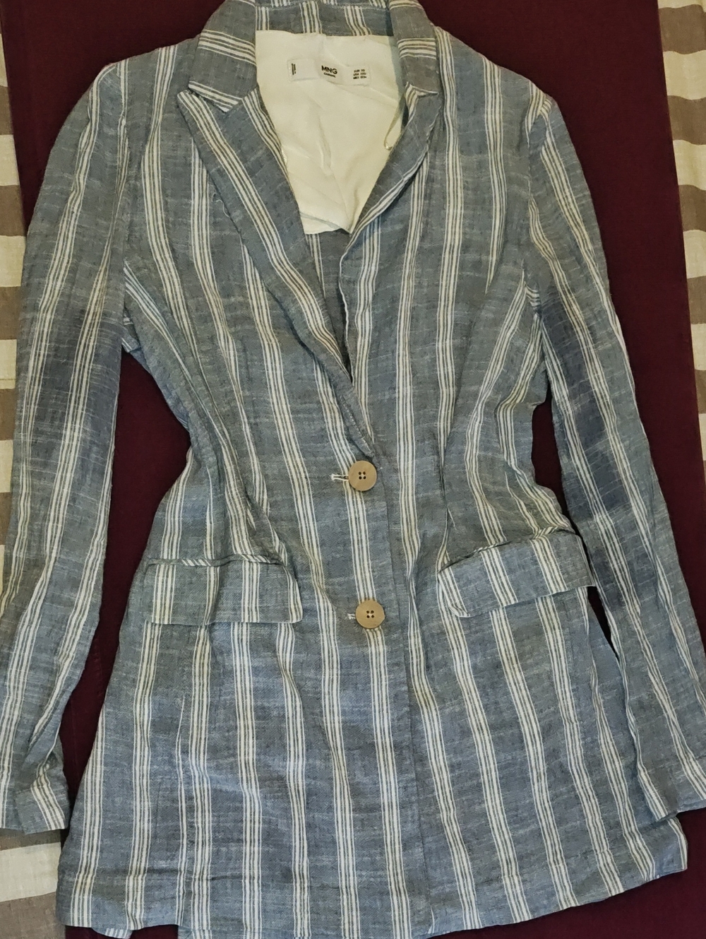 Mango Striped Blue Linen Blazer - Unbranded